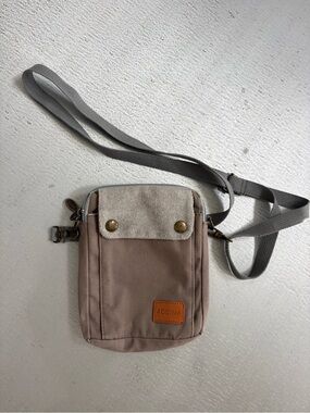 Taupe Crossbody Pouch with Gray Strap